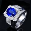 Anel de safira grande e agressivo com diamantes nus, banhado a ouro branco 18K e incrustado com tesouro colorido, anel masculino com grupo de diamantes completos