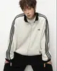 Chamarra estilo americano de calle con bloques de color de tres rayas y cuello alto, unisex, colección de otoño, chamarra abierta informal deportiva de moda, corte holgado, adecuada para parejas