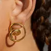 Pendientes de Acero Inoxidable con Línea Retorcida Chapados en Oro de 18 Quilates Estilo Europeo y Americano para Mujer, Joyería para Orejas de Acero de Titanio Irregular Giratoria de Diseño Único