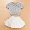 Conjunto de Dos Piezas de Verano de Punto Transpirable Estilo Coreano, Estilo Único No Masificado, con Falda Floral para Niñas