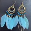 Pendientes Rojos Bohemios Transfronterizos, Pendientes Largos de Vacaciones Estilo Retro Viaje a Yunnan, Joyería Elegante de Plumas para Mujer