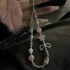 Cadena para teléfono móvil con diseño de flor rosa, estilo Ins, con cuentas, para cámara CCD