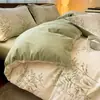 100% Algodão Acolchoado Escovado Roupa de Cama Conjunto de Quatro Peças ins Fresco Outono/Inverno Algodão Puro Lençol com Elástico Capa de Edredom Única Três Peças 4
