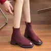Botines gruesos estilo Martin para mujer, populares botines de tobillo de tacón alto color burdeos, nuevos botines cortos estilo británico 2026 para jinetes menudas