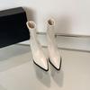 Botines Cortos de Tacón Alto y Punta Fina 2026 Otoño e Invierno Nuevo Estilo Europeo y Americano Tacón Fino Patchwork Botas Color Nude Botas Ajustadas Botines Cortos Retro Marrones