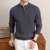 Suéter quente espesso masculino com 630 gramas de lã, suéter de lã jacquard com zíper parcial para outono e inverno de 2026