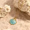 Colar de aço inoxidável mais vendido transfronteiriço, personalizado e simples, série oceano concha gota de óleo banhado a ouro 18K feminino