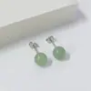 Pendientes de Plata de Ley S925 Guochao con Perlas Redondas de Jade Aventurina Natural para Mujer, Perforación de Oreja Retro de Jade Verde, Joyería para Orejas, Venta al por Mayor