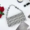 Bolso de mano transfronterizo nuevo con cuentas de cristal plateado, estilo europeo y americano, bolso de hombro moderno, de alta gama, totalmente adornado con cristales, adecuado para eventos nocturnos