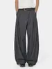 Pantalones anchos plisados de estilo retro americano de alta gama con botones, pantalones casuales unisex de pierna recta holgada para ir al trabajo