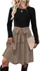 Vestido Transfronteiriço Gola Redonda Canelado Manga Longa Patchwork Xadrez Cadarço Cintura Marcada Corte A Estilo Europeu Outono/Inverno Roupas Femininas