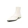 Botas finas de bico fino elegantes estilo coreano 2026 outono e inverno salto quadrado versátil salto médio perna elástica justa botas curtas para mulheres