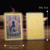 Venta al por mayor tarjeta dorada blanco verde madre metal Buda Thangka pintado Dios de la Riqueza Manjusri tarjeta de cobre Buda Sakyamoni