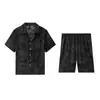 [Sensación fresca] Pijama de seda de hielo para hombre de verano estampado versión coreana holgado manga corta shorts traje de ropa para el hogar para niños