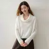 Suéter Feminino de Caxemira Estilo Francês de Alto Padrão Gola Canoa Tricô Pulôver Solto Estilo Temperamento Top Base Tricot