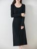 Vestido Tricot Gola V 100% Lã para Mulheres no Outono e Inverno, Vestido Suéter com Efeito Emagrecedor na Cintura, Vestido Longo de Cashmere para Usar por Baixo