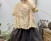 Blusa de Algodão Bordada Estilo Preguiçoso Verão Novo Gola Redonda Pulôver Manga Média Fina Camisa Base Retrô Top