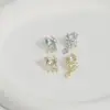 Brincos de tarraxa elegantes Dongdaemun Coreia do Sul feminino agulha de prata S925 pingente de laço totalmente cravejado de diamantes brincos de luxo leve