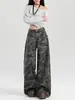 Jeans camuflados de pierna ancha estilo americano para mujer, de alta costura y ropa de trabajo, con caída fluida, cintura alta retro de primavera, corte holgado, efecto adelgazante y diseño de pierna recta