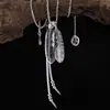 Collar de Pluma Takahashi Wulang de Plata S925 para Hombre, Colgante de Hoja de Águila Tendencia Europea y Americana, Cadena de Cuerda para Suéter Femenino
