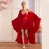 Conjunto Sexy de Dos Piezas: Camisola de Encaje Feiyun con Puños Esponjosos y Bata Larga de Satín 1288+8177