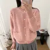 Jaqueta Cardigan de Tricô Tweed Listrado Simples Estilo Coreano, Manga Longa Feminina Outono e Inverno Novo, Caimento Solto, Blusa Suéter Color Block