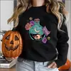 Streetwear de Halloween Tops Pretos Meninas Moletom Gótico Gola Redonda