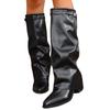 Exportación Transfronteriza Otoño e Invierno 2025 Nuevo Punta Puntiaguda Caña Ancha Hebilla Metálica Longitud Media Talla Grande Tacón Grueso Botas de Moda para Mujer