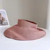 Chapéu de Sol Moda Estilo Coreano Aba Larga Topo Vazio Feminino Verão Férias na Praia Chapéu de Sol Proteção Solar Chapéu de Palha Chapéu de Sol para Exterior