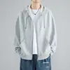 Jaqueta com Capuz para Homens, Estilo Primavera e Outono, Marca Tendência Top Estilo Americano Solto, Cardigã com Zíper Masculino, Jaqueta Esportiva