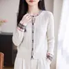 Cardigan de Punto Fino con Cuello Redondo de Manga Larga para Mujer Bloque de Color Trenzado Holgado Abrigo de Otoño/Invierno 2026