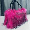 Bolso de Felpa con Piel Sintética Nuevo Transfronterizo Moda Bolso de Mano Bolso de Mano con Pelo Sintético de Mapache Bolso Tote de Gran Capacidad