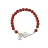 Pulseira Pingente Bênção Flor Ágata Vermelha para Mulheres, Presente Ninho High-End para Melhores Amigas, Pulseira Cordão Trançado Estilo Chinês Novo