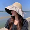 Nuevo sombrero de verano para exteriores, combinable con todo, de pescador, de ala grande, portátil, con lazo, para mujer