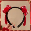 Diadema linda de oso pelo rojo para mujer, diadema de felpa con lazo Año Nuevo, pasador rojo, tocado festivo Año Nuevo