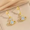 Pendientes Explosivos de Reina Madre con Circonita Flash Saturno para Mujer, Pendientes Exquisitos de Alta Gama, Estilo de Celebridad, Accesorios para Orejas de Lujo Ligero