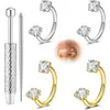 Novo Argola de Nariz em Aço Inoxidável Transfronteiriça 20g com Zircônia Dupla Barra C Argola Versátil para Cartilagem Auricular Joia para Piercing Corporal Ornamento Nasal em Estoque