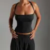 2025 Nuevo Diseño Más Vendido Moda para Mujer Color Sólido Corto de Cuello Halter Chaleco Interior de Hilo Y2K para Mujer