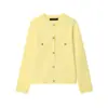 Ropa de Mujer al por Mayor Transfronteriza Estilo Europeo y Americano 2025 Nueva Moda Elegante Chaqueta de Punto de Manga Larga con Botones Dorados