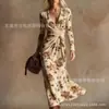 Vestido Transfronteiriço Novo Estilo com Decote em V e Mangas Longas com Elementos de Impressão Digital 3D, Saia Fashion e Personalizada para Marcar a Cintura Feminina