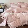 Juego de ropa de cama de cuatro piezas estilo retro francés, color crema, 100% algodón, algodón lavado, nueva colección 2026, para el dormitorio principal