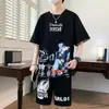 Camiseta de manga corta de comercio exterior para hombre joven, ropa de verano, conjunto deportivo casual guapo, conjunto de dos piezas informal a la moda para hombre