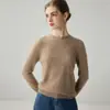 Suéter 100% caxemira pura para mulheres, outono e inverno, gola redonda lisa, tricô sem costura, top base justo