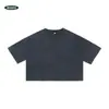 240g Algodão Puro Estilo Europeu e Americano Retrô Tendência Marca Transfronteiriça Desgastada T-shirt Hot Girl Manga Curta Lavada Cropped Feminina