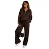 Conjunto de Punto Europeo de Estilo Perezoso Otoño Invierno para Mujer Bestseller Transfronterizo Sudadera con Media Cremallera y Mangas Largas Pantalones de Pierna Ancha Conjunto de Dos Piezas