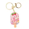 Colgante Original de Helado de Fresa con Burbujas Rellenos de Aceite para Mujer, Lindo Colgante de Burbujas, Llavero de Botella de Arena Movediza, Accesorios para Bolso de Pareja