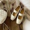 Outono Novo Estilo Francês Retrô Sapatos Mary Jane de Bico Quadrado com Tiras de Velcro, Sapatos Rasteiros Rasos para Mulheres