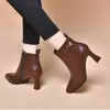 Botines de tobillo de cuero suave genuino para comercio exterior transfronterizo, nuevos zapatos de tacón alto de otoño e invierno combinados con faldas, botas de mujer con punta y felpa