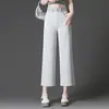 Chegada Nova Verão 2021 Moda Feminina Casual Pingente Calças de Perna Larga Cintura Alta Emagrecedor Redutor de Idade Jeans de Perna Reta Branco