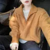 Suéter Coreano de Color Puro con Solapa para Mujer 2025 Nuevo Estilo Otoño de Gama Alta Elegante Suave tipo cera Estilo Perezoso Top de Punto